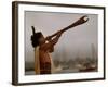 A Maori Warrior Calls Across Auckland-null-Framed Photographic Print