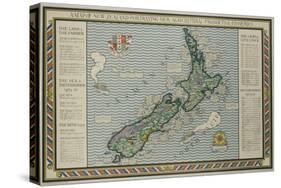 A Map of New Zealand Portraying Her Agricultural Products and Fisheries-null-Stretched Canvas