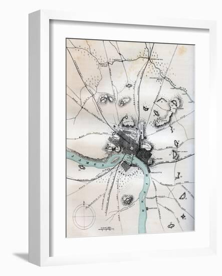 A Map of Richmond and its Vicinity Showing All Batteries, 1862-1867-W Kemble-Framed Giclee Print