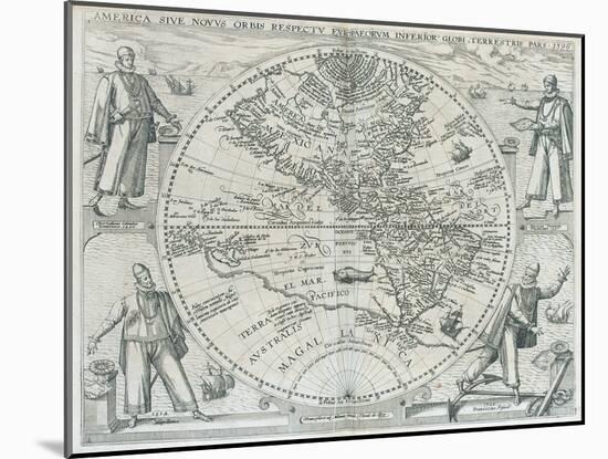 A Map of the Americas, 1590-1601-Johann Theodor de Bry-Mounted Giclee Print