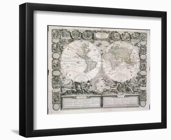 A Map of the Earth Divided into Two Hemispheres-Jean-Honoré Fragonard-Framed Giclee Print