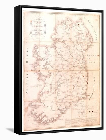 A Map of the Mail Coach Branching Cross and Bye Post Roads of Ireland, Engraved by S. Kerling-William Larkin-Framed Stretched Canvas