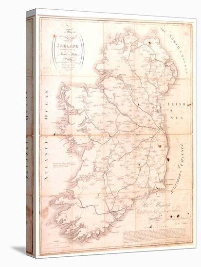 A Map of the Mail Coach Branching Cross and Bye Post Roads of Ireland, Engraved by S. Kerling-William Larkin-Stretched Canvas