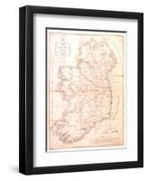 A Map of the Mail Coach Branching Cross and Bye Post Roads of Ireland, Engraved by S. Kerling-William Larkin-Framed Giclee Print