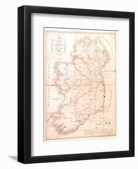 A Map of the Mail Coach Branching Cross and Bye Post Roads of Ireland, Engraved by S. Kerling-William Larkin-Framed Giclee Print