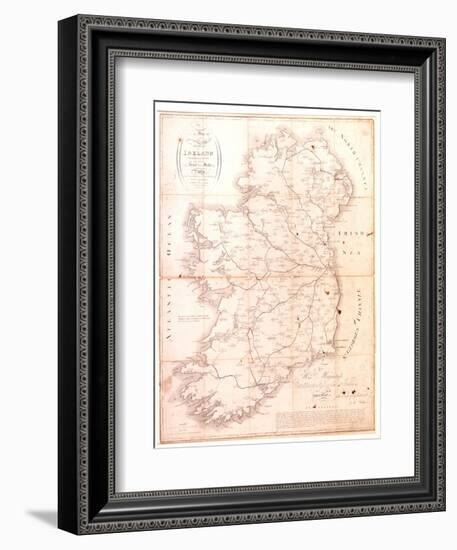 A Map of the Mail Coach Branching Cross and Bye Post Roads of Ireland, Engraved by S. Kerling-William Larkin-Framed Giclee Print