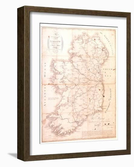 A Map of the Mail Coach Branching Cross and Bye Post Roads of Ireland, Engraved by S. Kerling-William Larkin-Framed Giclee Print