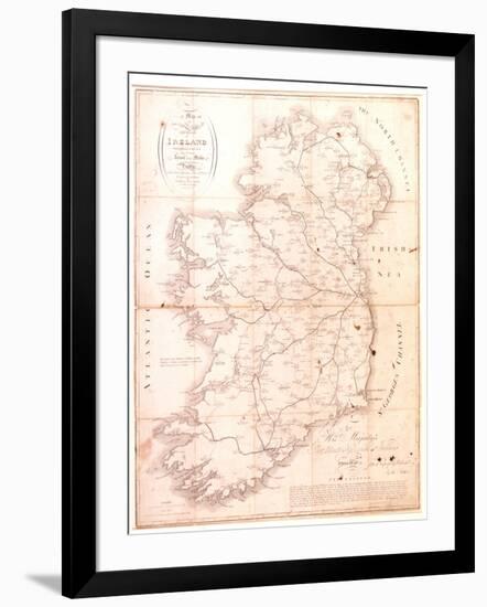 A Map of the Mail Coach Branching Cross and Bye Post Roads of Ireland, Engraved by S. Kerling-William Larkin-Framed Giclee Print