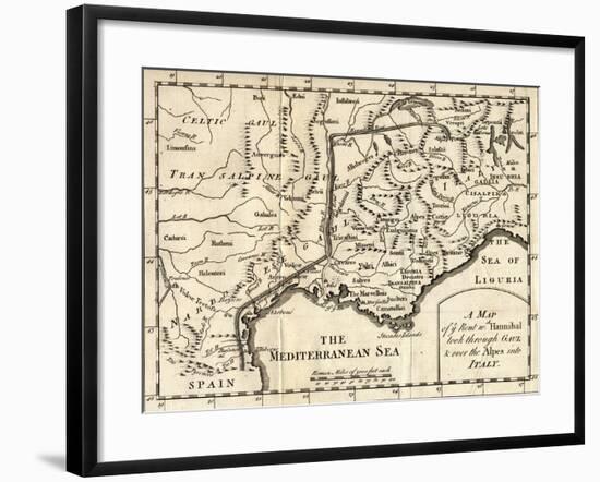 A Map of the Route Hannibal Took Through Gaul and over the Alps into Italy-null-Framed Giclee Print