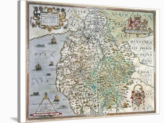 A Map of Westmorland and Cumberland, 1576-Christopher Saxton-Stretched Canvas