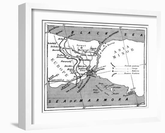 A Map Showing the Positions of Russian and Turkish Lines Outside Constantinople, 1900-null-Framed Giclee Print