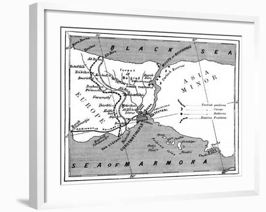 A Map Showing the Positions of Russian and Turkish Lines Outside Constantinople, 1900-null-Framed Giclee Print