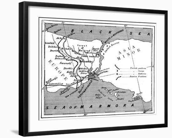 A Map Showing the Positions of Russian and Turkish Lines Outside Constantinople, 1900-null-Framed Giclee Print