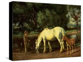 A Mare and her Foal at a Ford-Wright Barker-Stretched Canvas