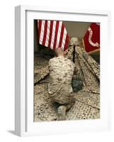 A Marine Kneels Before the Rifle, Boots and Identification Tags During a Memorial Service-Stocktrek Images-Framed Photographic Print