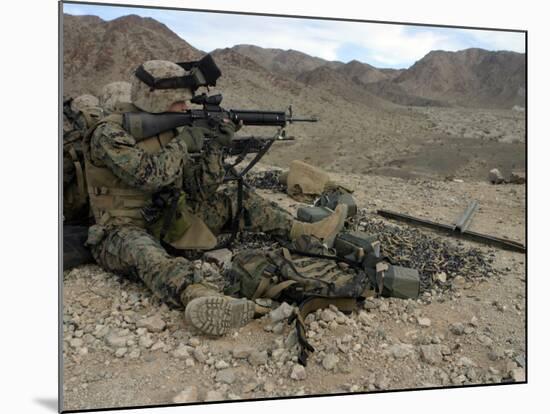 A Marine Rifleman Provides Security for Machine Gunners Atop a Hill-Stocktrek Images-Mounted Photographic Print