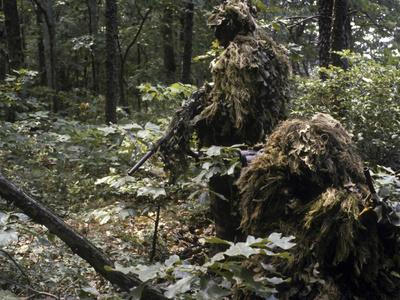 'A Marine Sniper Team Wearing Camouflage Ghillie Suits' Photographic