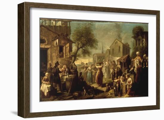 A Market Scene in a Town with Mounted Oriental Travellers and Girls Dancing, 1748-Etienne Jeaurat-Framed Giclee Print