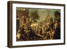 A Market Scene in a Town with Mounted Oriental Travellers and Girls Dancing, 1748-Etienne Jeaurat-Framed Giclee Print