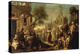 A Market Scene in a Town with Mounted Oriental Travellers and Girls Dancing, 1748-Etienne Jeaurat-Stretched Canvas