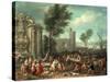 A Market Scene with Many Figures-Elisabeth Seldron-Stretched Canvas