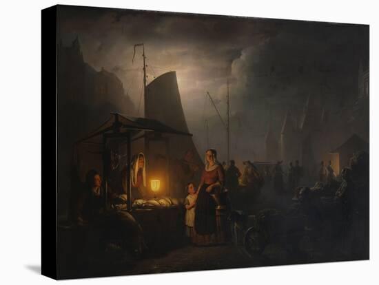 A Market Square at Night, Brussels, 1870-Petrus van Schendel-Stretched Canvas