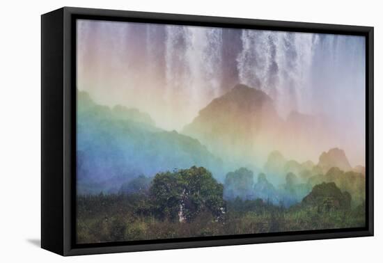 A Massive Rainbow Descends over Iguazu Falls-Alex Saberi-Framed Stretched Canvas