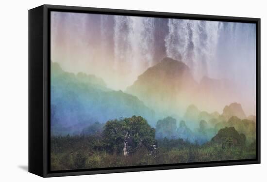 A Massive Rainbow Descends over Iguazu Falls-Alex Saberi-Framed Stretched Canvas