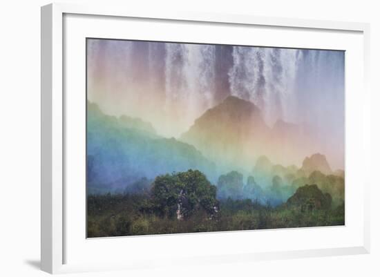 A Massive Rainbow Descends over Iguazu Falls-Alex Saberi-Framed Photographic Print