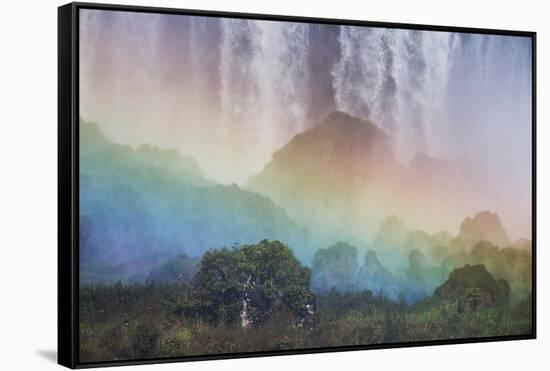 A Massive Rainbow Descends over Iguazu Falls-Alex Saberi-Framed Stretched Canvas