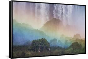 A Massive Rainbow Descends over Iguazu Falls-Alex Saberi-Framed Stretched Canvas