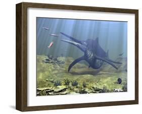 A Massive Shonisaurus Attempts to Make a Meal of a School of Squid-Like Belemnites-Stocktrek Images-Framed Photographic Print