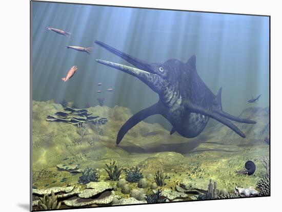 A Massive Shonisaurus Attempts to Make a Meal of a School of Squid-Like Belemnites-Stocktrek Images-Mounted Photographic Print