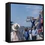 A Mechanic Holding Up a Sign, French Grand Prix, Le Mans, France, 1967-null-Framed Stretched Canvas