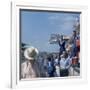 A Mechanic Holding Up a Sign, French Grand Prix, Le Mans, France, 1967-null-Framed Photographic Print