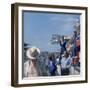 A Mechanic Holding Up a Sign, French Grand Prix, Le Mans, France, 1967-null-Framed Photographic Print