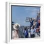 A Mechanic Holding Up a Sign, French Grand Prix, Le Mans, France, 1967-null-Framed Photographic Print