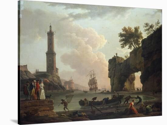 A Mediterranean Coastal Landscape at Sunset-Claude Joseph Vernet-Stretched Canvas