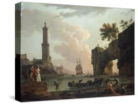 A Mediterranean Coastal Landscape at Sunset-Claude Joseph Vernet-Stretched Canvas