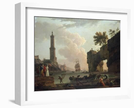 A Mediterranean Coastal Landscape at Sunset-Claude Joseph Vernet-Framed Giclee Print