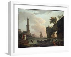 A Mediterranean Coastal Landscape at Sunset-Claude Joseph Vernet-Framed Giclee Print