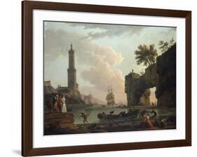 A Mediterranean Coastal Landscape at Sunset-Claude Joseph Vernet-Framed Giclee Print