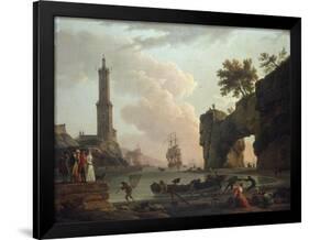 A Mediterranean Coastal Landscape at Sunset-Claude Joseph Vernet-Framed Giclee Print