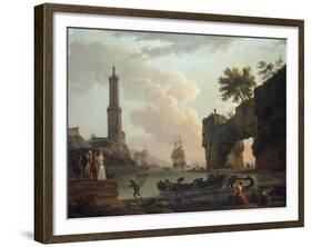 A Mediterranean Coastal Landscape at Sunset-Claude Joseph Vernet-Framed Giclee Print