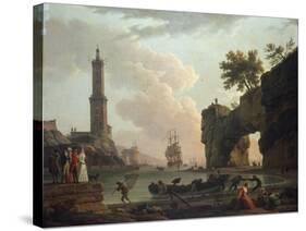 A Mediterranean Coastal Landscape at Sunset-Claude Joseph Vernet-Stretched Canvas