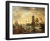 A Mediterranean Harbour Scene at Sunset-Claude Joseph Vernet-Framed Giclee Print