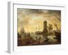 A Mediterranean Harbour Scene at Sunset-Claude Joseph Vernet-Framed Giclee Print