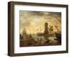 A Mediterranean Harbour Scene at Sunset-Claude Joseph Vernet-Framed Giclee Print