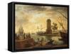 A Mediterranean Harbour Scene at Sunset-Claude Joseph Vernet-Framed Stretched Canvas