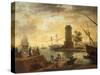 A Mediterranean Harbour Scene at Sunset-Claude Joseph Vernet-Stretched Canvas